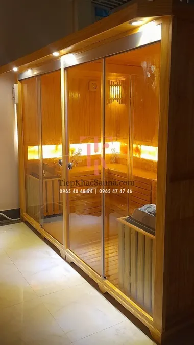 Bộ đôi phòng xông khô lắp đặt tại Mộc Lâm Dưỡng Sinh quận 7. Cao 2m, sâu 1m6, ngang tổng 2m8. Tối đa 8 người/lần xông. Hình 2