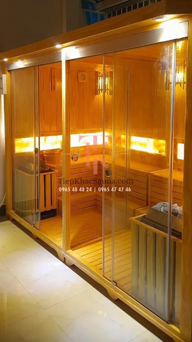 Bộ đôi phòng xông khô lắp đặt tại Mộc Lâm Dưỡng Sinh quận 7. Cao 2m, sâu 1m6, ngang tổng 2m8. Tối đa 8 người/lần xông. Hình 3
