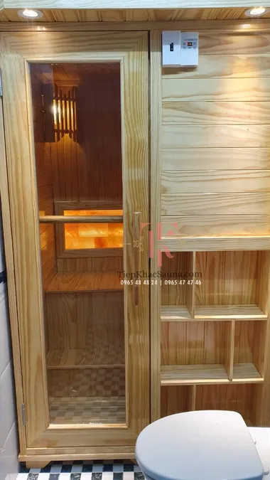 Phòng xông khô gia đình lắp đặt tại Ninh Kiều, Cần Thơ. Cao 2m, ngang 1m2, sâu 1m1. Sử dụng tối đa 2 người/lần. Hình 2