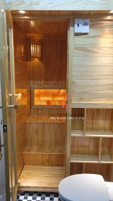 Phòng xông khô gia đình lắp đặt tại Ninh Kiều, Cần Thơ. Cao 2m, ngang 1m2, sâu 1m1. Sử dụng tối đa 2 người/lần. Hình 3