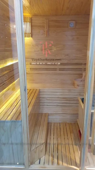 Phòng xông hơi khô lắp đặt tại Long Khánh, Đồng Nai. Cao 2m, ngang 1m4, sâu 1m6. Sử dụng tối đa 5 người xông/lần. Hình 4/4 