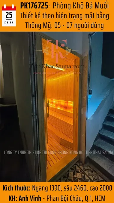 Phòng xông hơi đá muối thi công theo hiện trạng nhà phố, diện tích tối ưu, lắp đặt tại Quận 1 – Tiệp Khắc Sauna