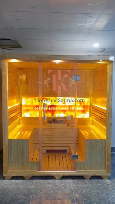 Phòng xông khô đá muối lắp đặt tại Funky Yoga, Tp Thủ Đức. Cao 2m, ngang 1m8, sâu 1m2. Sử dụng tối đa 4 người/lần_Hình 1