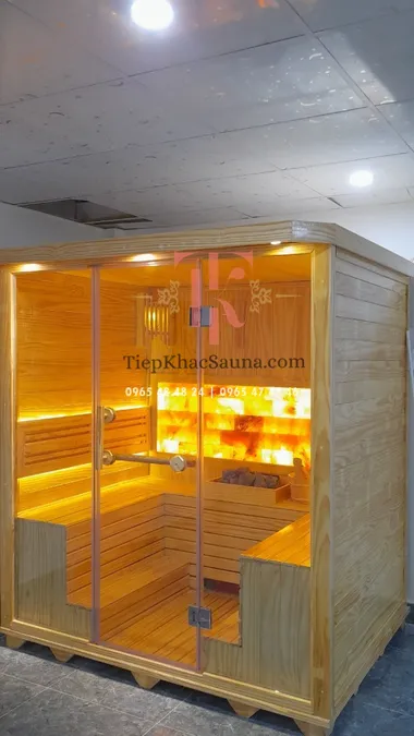 Phòng xông khô đá muối lắp đặt tại Funky Yoga, Tp Thủ Đức. Cao 2m, ngang 1m8, sâu 1m2. Sử dụng tối đa 4 người/lần_Hình 3