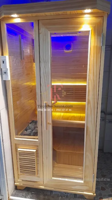 Phòng xông hơi khô mini lắp đặt tại Bạc Liêu. Cao 2m, ngang 1m, sâu 1m. Sử dụng tối đa 1 người/lần xông. Hình 2