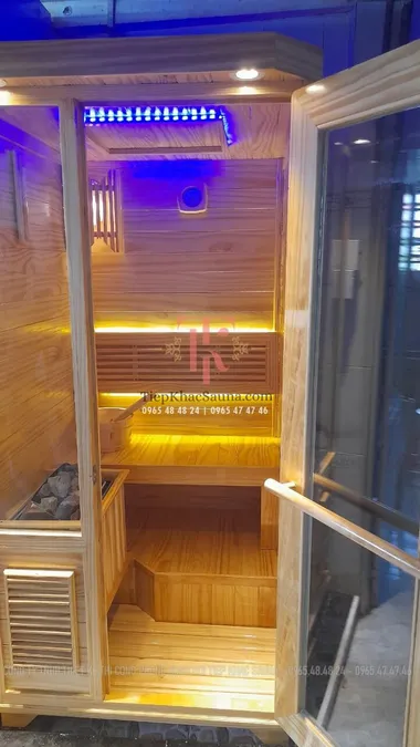 Phòng xông hơi khô mini lắp đặt tại Bạc Liêu. Cao 2m, ngang 1m, sâu 1m. Sử dụng tối đa 1 người/lần xông. Hình 3