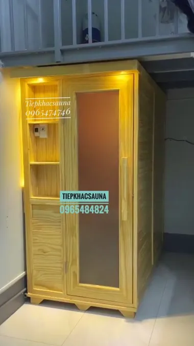 Phòng xông hơi khô tại Biên Hòa, Đồng Nai. Cao 2m, ngang 1m, sâu 1m8. Sử dụng 3-4 người/lần_Hình 1