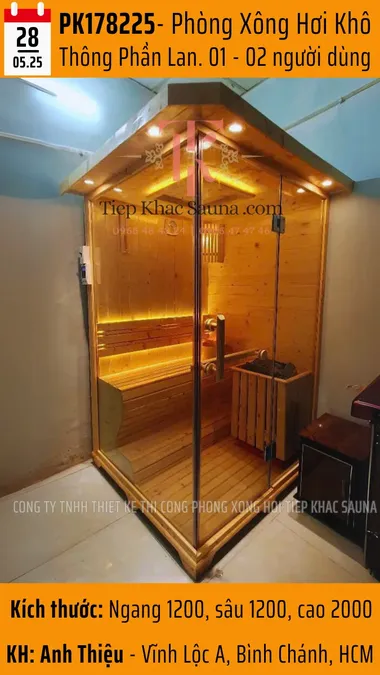 Phòng xông hơi khô Thông Phần Lan 2 người, thi công tại Bình Chánh – Tiệp Khắc Sauna