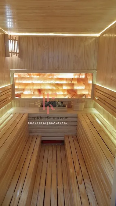 Phòng xông hơi khô đá muối lắp đặt tại SPA Bách Khang Tâm. Cao 2m, ngang 1m7, sâu 2m4. Sử dụng 8 người/lần_Hình 5