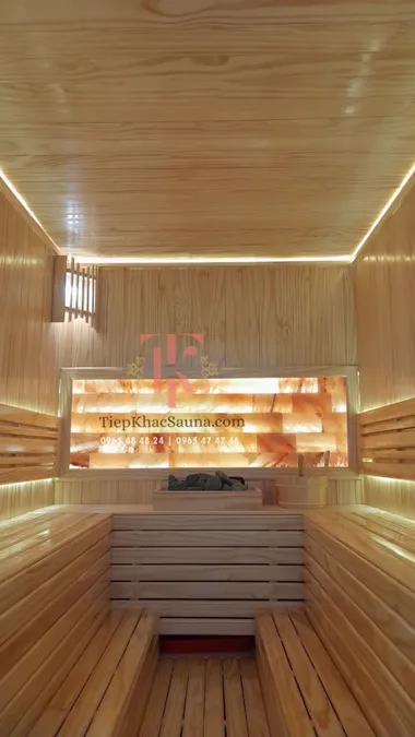 Phòng xông hơi khô đá muối lắp đặt tại SPA Bách Khang Tâm. Cao 2m, ngang 1m7, sâu 2m4. Sử dụng 8 người/lần_Hình 6