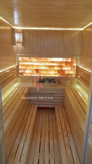 Phòng xông hơi khô đá muối lắp đặt tại SPA Bách Khang Tâm. Cao 2m, ngang 1m7, sâu 2m4. Sử dụng 8 người/lần_Hình 4