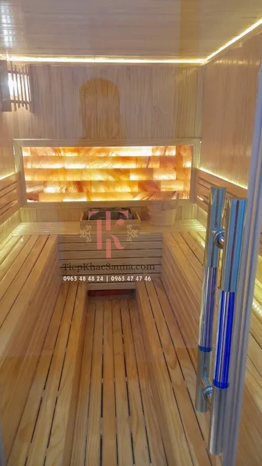 Phòng xông hơi khô đá muối lắp đặt tại SPA Bách Khang Tâm. Cao 2m, ngang 1m7, sâu 2m4. Sử dụng 8 người/lần_Hình 3
