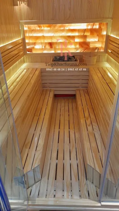 Phòng xông hơi khô đá muối lắp đặt tại SPA Bách Khang Tâm. Cao 2m, ngang 1m7, sâu 2m4. Sử dụng 8 người/lần_Hình 2