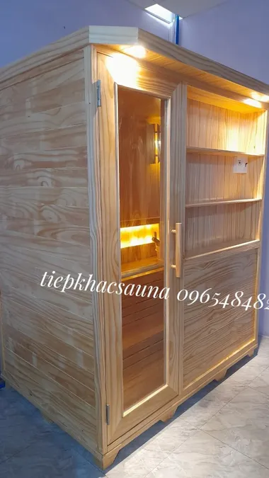Phòng xông hơi SPA tại Quận 12, HCM. Cao 2m, ngang 1m7, sâu 1m1. Sử dụng tối đa 4 người/lần xông. Hình 2