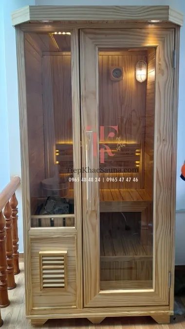Phòng xông khô mini lắp đặt tại Quận 2, HCM. Cao 2m, ngang 1m, sâu 1m. Sử dụng 1 người/lần xông. Hình 4