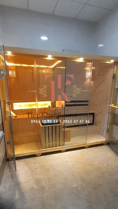Bộ đôi Phòng xông hơi khô và ướt tại Lâm Đồng. Cao 2m, ngang tổng 2m4, sâu 1m1. Sử dụng 2 người/lần/phòng