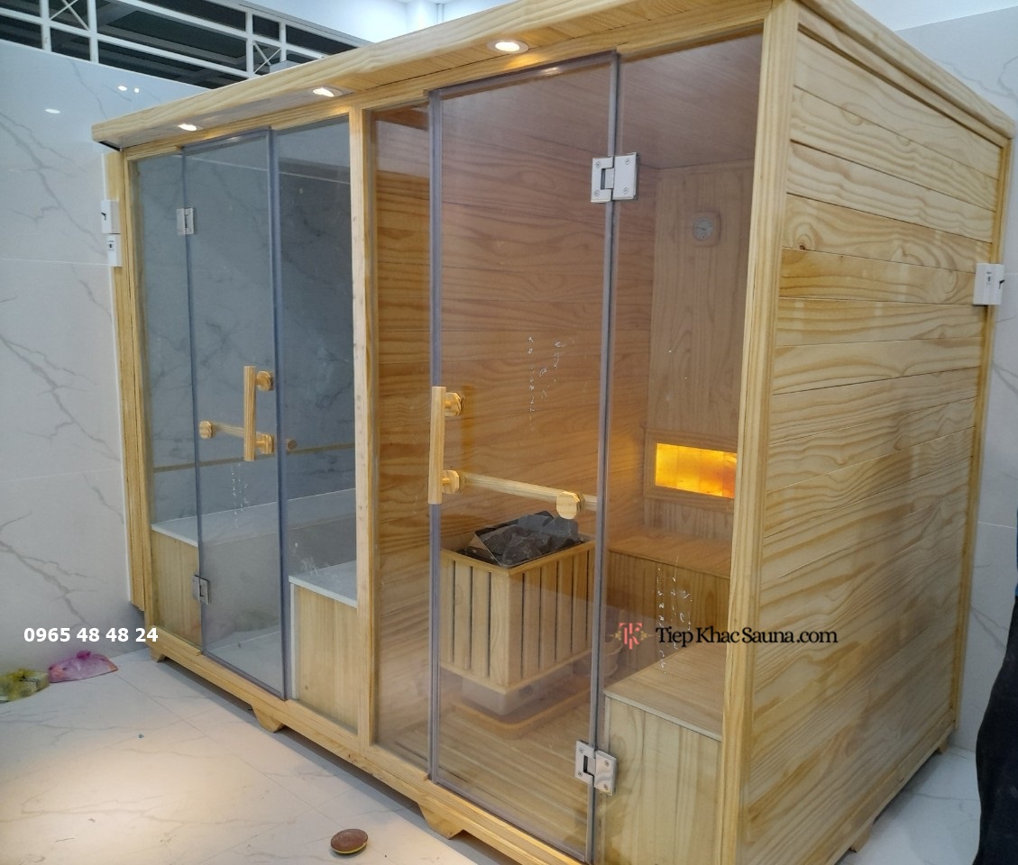Hình ảnh thực tế bộ đôi phòng xông hơi khô và ướt kết hợp lắp đặt tại Gò Vấp