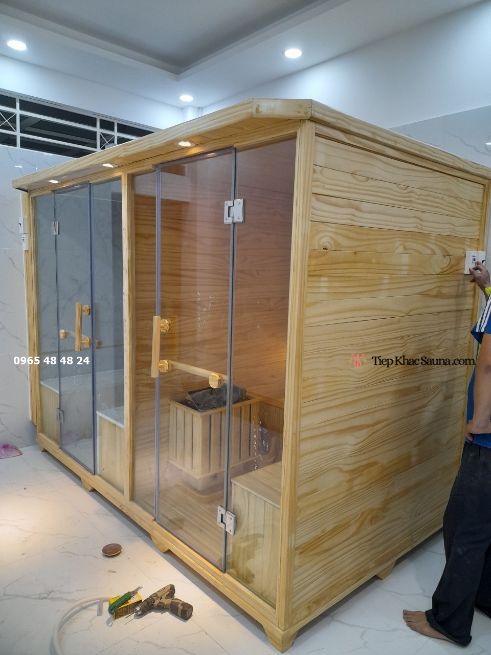 Hình ảnh thực tế bộ đôi phòng xông hơi khô và ướt kết hợp lắp đặt tại Gò Vấp