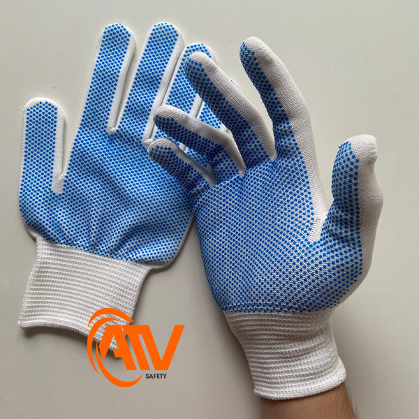 Găng Tay Len Phủ Hạt Nhựa Xanh