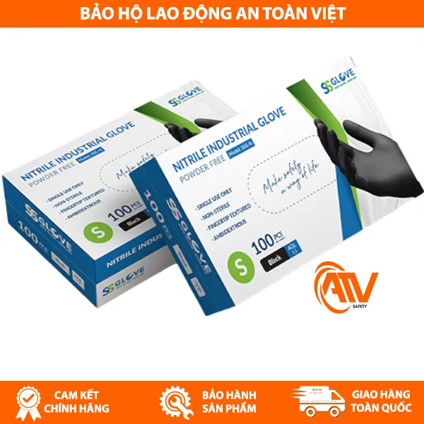 Găng Tay SSGLOVE Nitrile Công Nghiệp Màu Đen bảo vệ đôi tay khi lamg việc