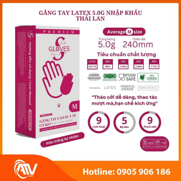 Găng tay Y Tế Có Bột Latex Sritrang 5.0g có đủ kích thước phù hợp với nhu cầu tiêu dùng