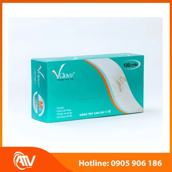 Găng tay Y tế có bột Latex Vglove đóng gói 100 cái 1 hộp