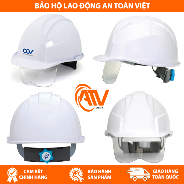 Mũ bảo hộ COV E002 màu trắng có kính che chắn