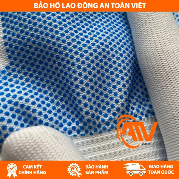 Găng Tay Len Phủ Hạt Nhựa Xanh