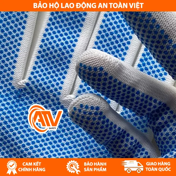 Găng Tay Len Phủ Hạt Nhựa Xanh