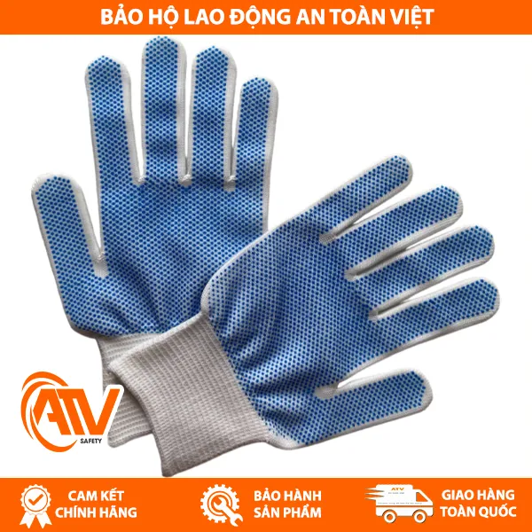 Găng Tay Len Phủ Hạt Nhựa Xanh