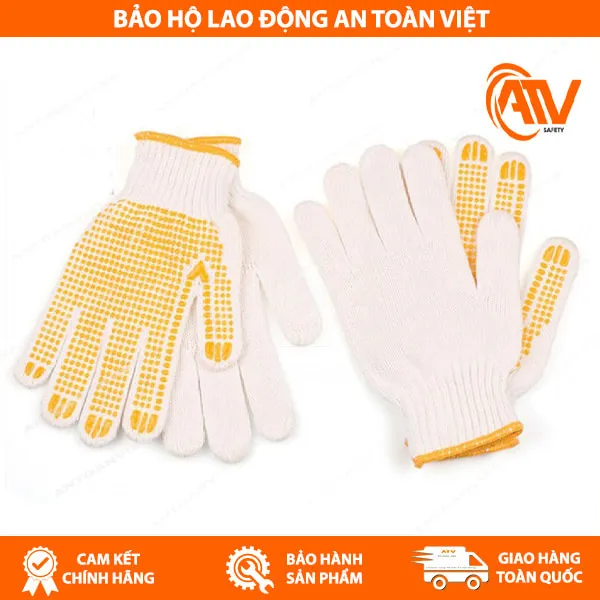 Găng Tay Len Phủ Hạt Nhựa Vàng