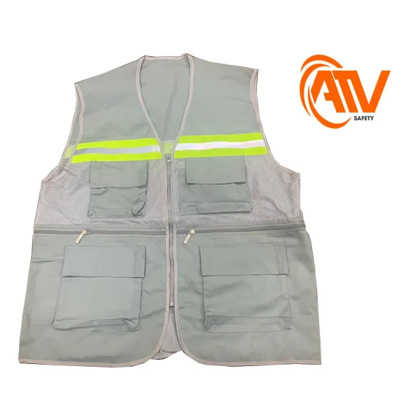 Áo Ghi Lê Kaki Xám Phản Quang Xanh