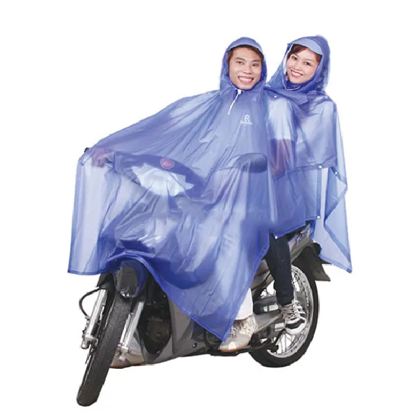 Áo mưa Poncho 2 nón trong màu không kiếng