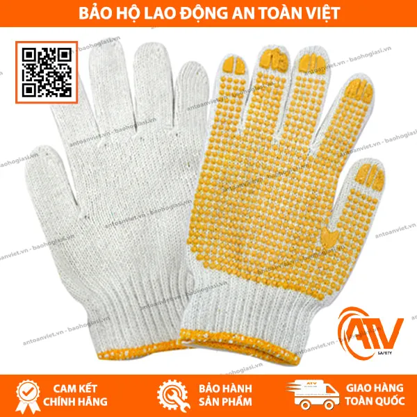 Găng Tay Len Phủ Hạt Nhựa Vàng