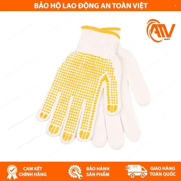 Găng Tay Len Phủ Hạt Nhựa Vàng