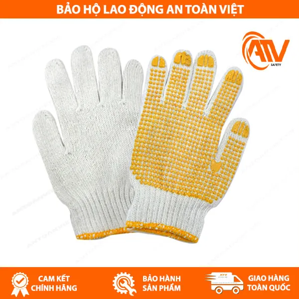 Găng Tay Len Phủ Hạt Nhựa Vàng