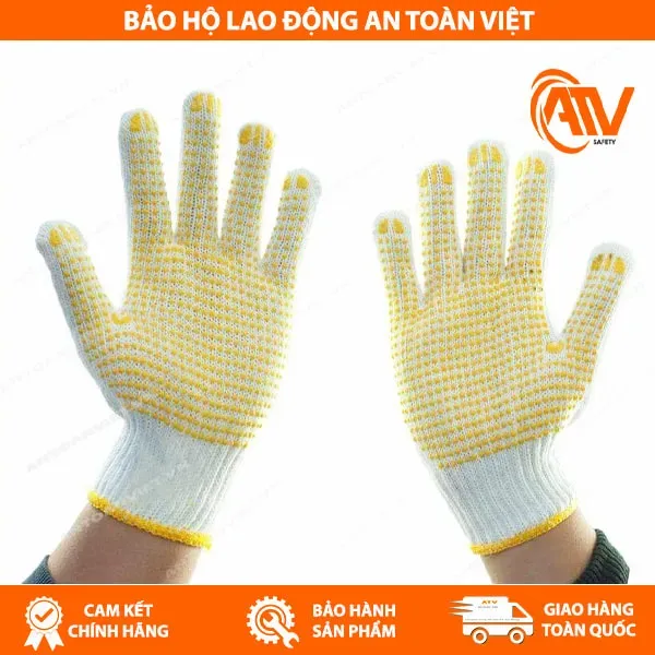 Găng Tay Len Phủ Hạt Nhựa Vàng