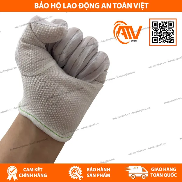 Găng Tay Phòng Sạch Phủ Hạt Nhựa Kẻ Sọc 