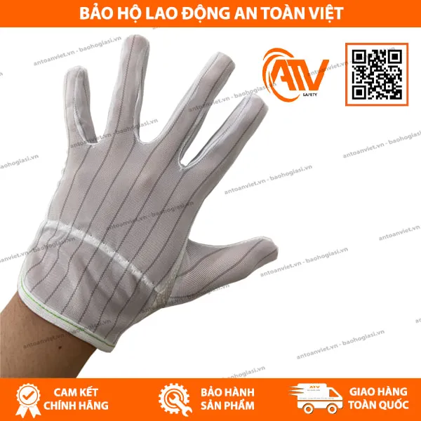 Găng Tay Phòng Sạch Phủ Hạt Nhựa Kẻ Sọc 