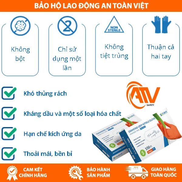 Găng Tay Nitrile Không Bột Công Nghiệp Diamond Grip SSGLOVE 