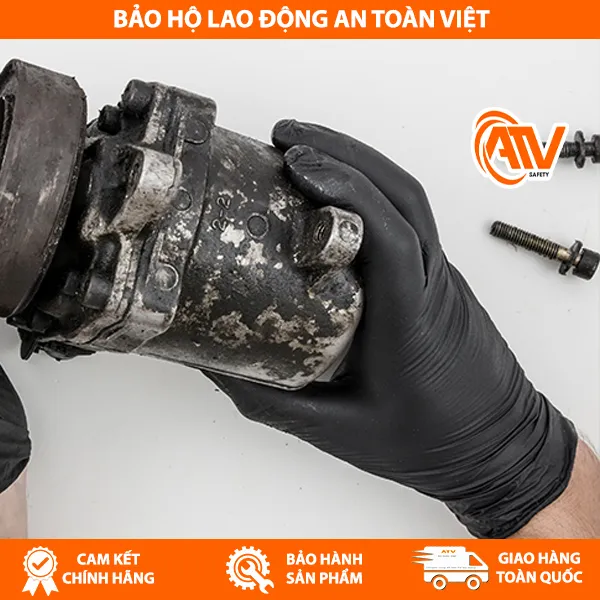 Găng Tay Nitrile Không Bột SSGLOVE Công Nghiệp Màu Đen
