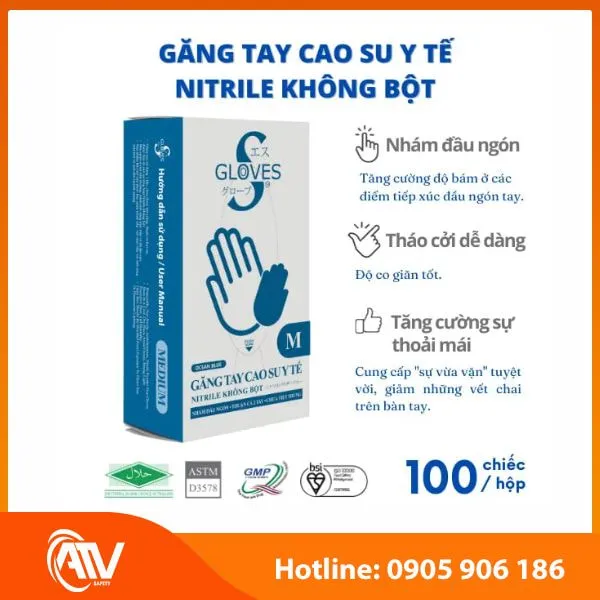 Găng Tay Y Tế Không Bột Nitrile Sritrang 3.5 Gr 