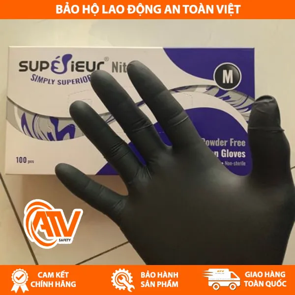 Găng Tay Y Tế Không Bột Nitrile Supérieur Màu Đen