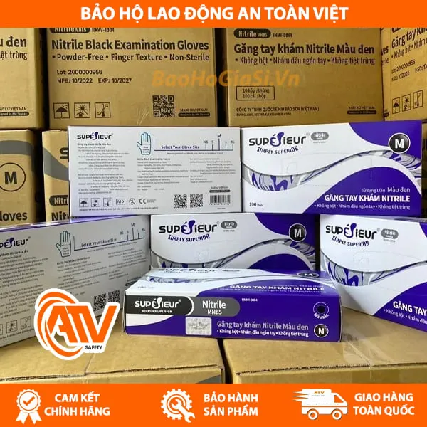 Găng Tay Y Tế Không Bột Nitrile Supérieur Màu Đen