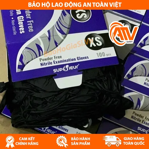 Găng Tay Y Tế Không Bột Nitrile Supérieur Màu Đen