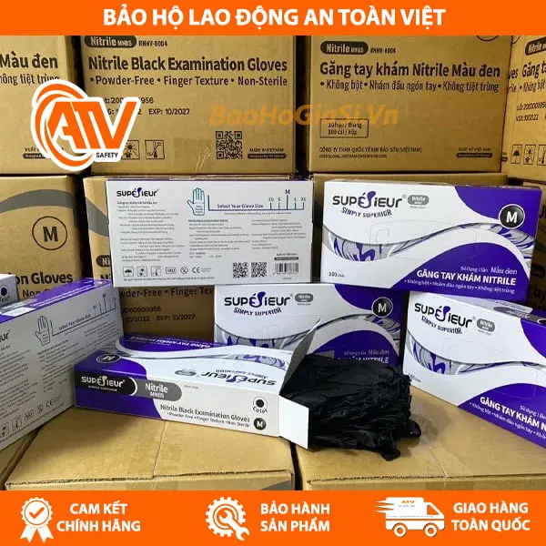 Găng Tay Y Tế Không Bột Nitrile Supérieur Màu Đen