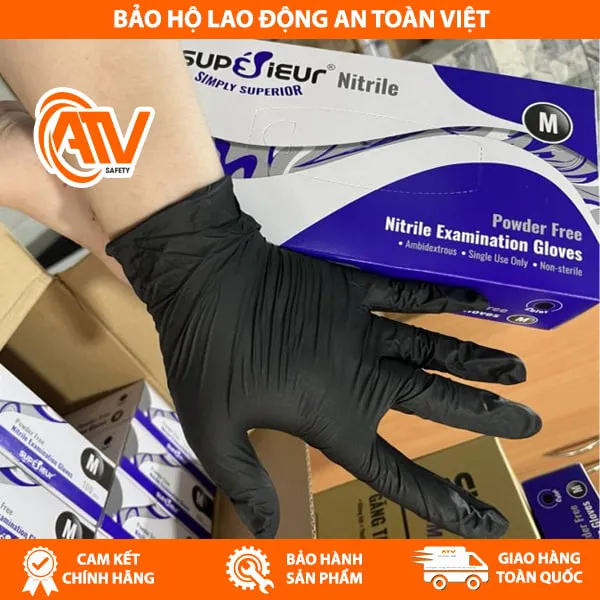 Găng Tay Y Tế Không Bột Nitrile Supérieur Màu Đen