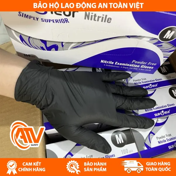Găng Tay Y Tế Không Bột Nitrile Supérieur Màu Đen