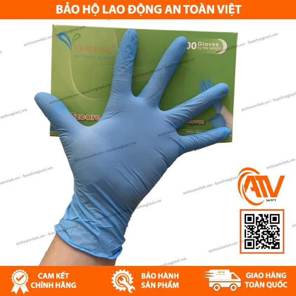 Găng Tay Y Tế Không Bột Nitrile Vietglove Ezcare Màu Xanh