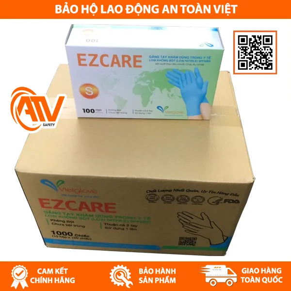 Găng Tay Y Tế Không Bột Nitrile Vietglove Ezcare Màu Xanh